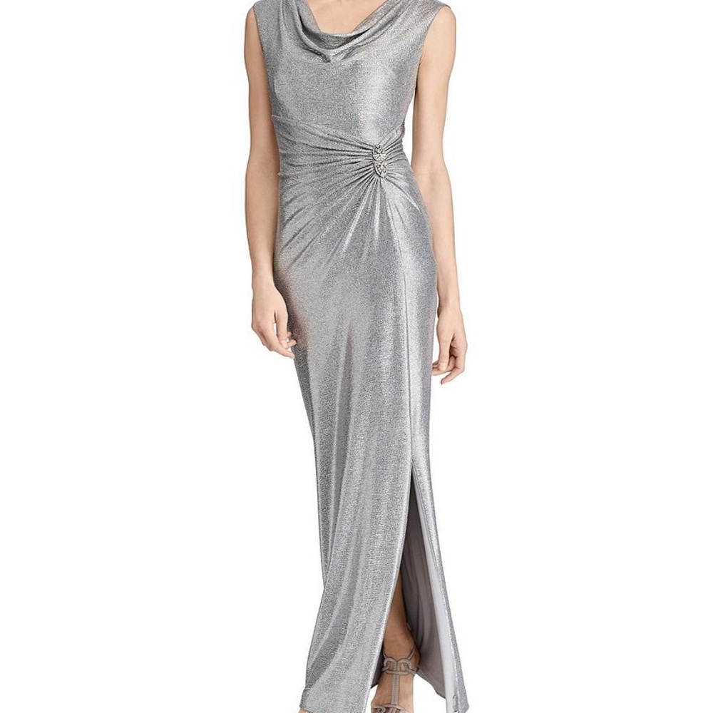 Lauren Ralph Lauren Silver Metallic Cowlneck Dress